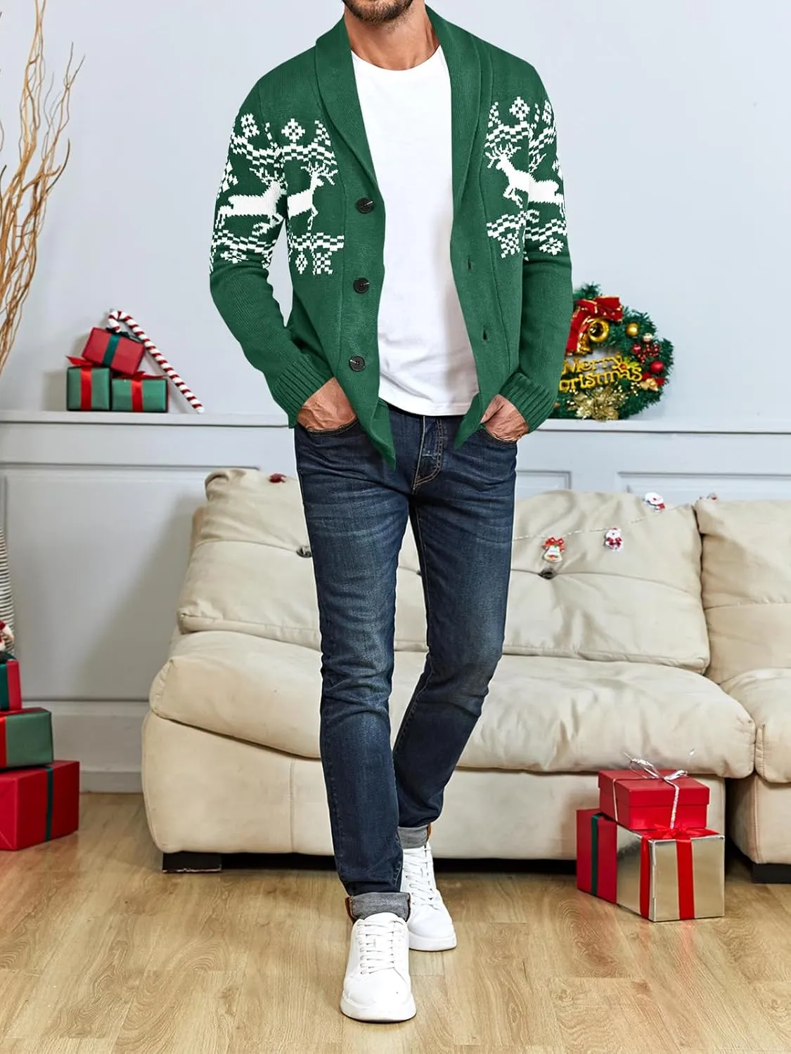 Mens Cable Knit Cardigan Sweater Shawl Collar Loose Fit Long Sleeve Casual Cardigans