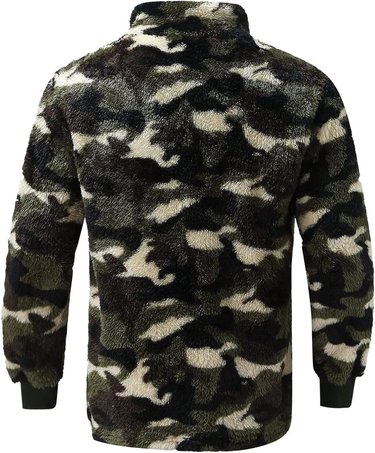 Mens Camo Tactical Sherpa Fleece Hooded Jackets Quarter Zip Long Sleeve Winter Warm Flannel Fleece Military Coats