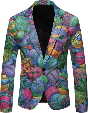 Men's Easter Bunny Egg Blazer Slim Fit Suit Birthday Wedding Party Tuxedo Suits Jacket Coats Lightweight Office Outwear