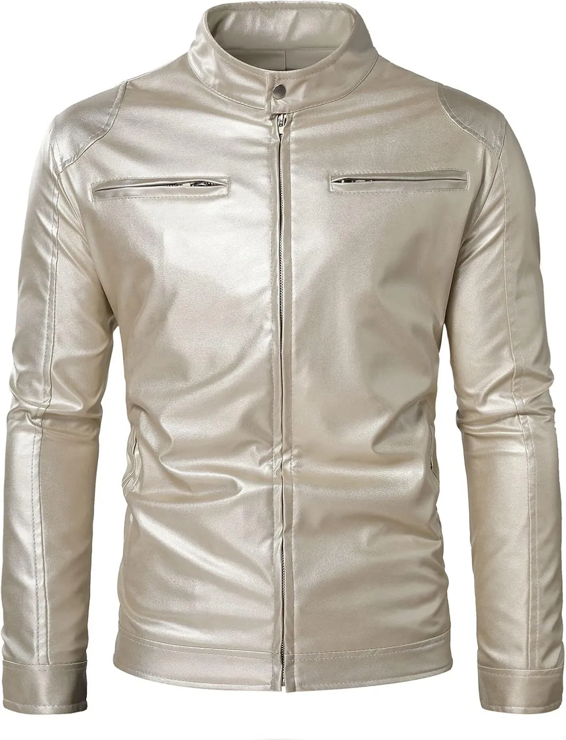 Mens Faux Leather Jacket Vintage Full Zip Vegan Faux Leather Jackets Snap Collar PU Pleather Bomber Coats Big & Tall