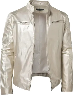 Mens Faux Leather Jacket Vintage Full Zip Vegan Faux Leather Jackets Snap Collar PU Pleather Bomber Coats Big & Tall
