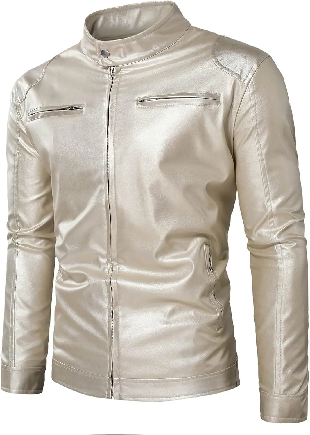 Mens Faux Leather Jacket Vintage Full Zip Vegan Faux Leather Jackets Snap Collar PU Pleather Bomber Coats Big & Tall