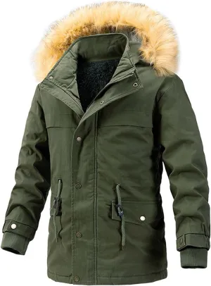 Mens Heavyweight Hooded Parka Jackets Thicken Winter Warm Military Coats Berber Fleece Lined Travel Puffer Jackets