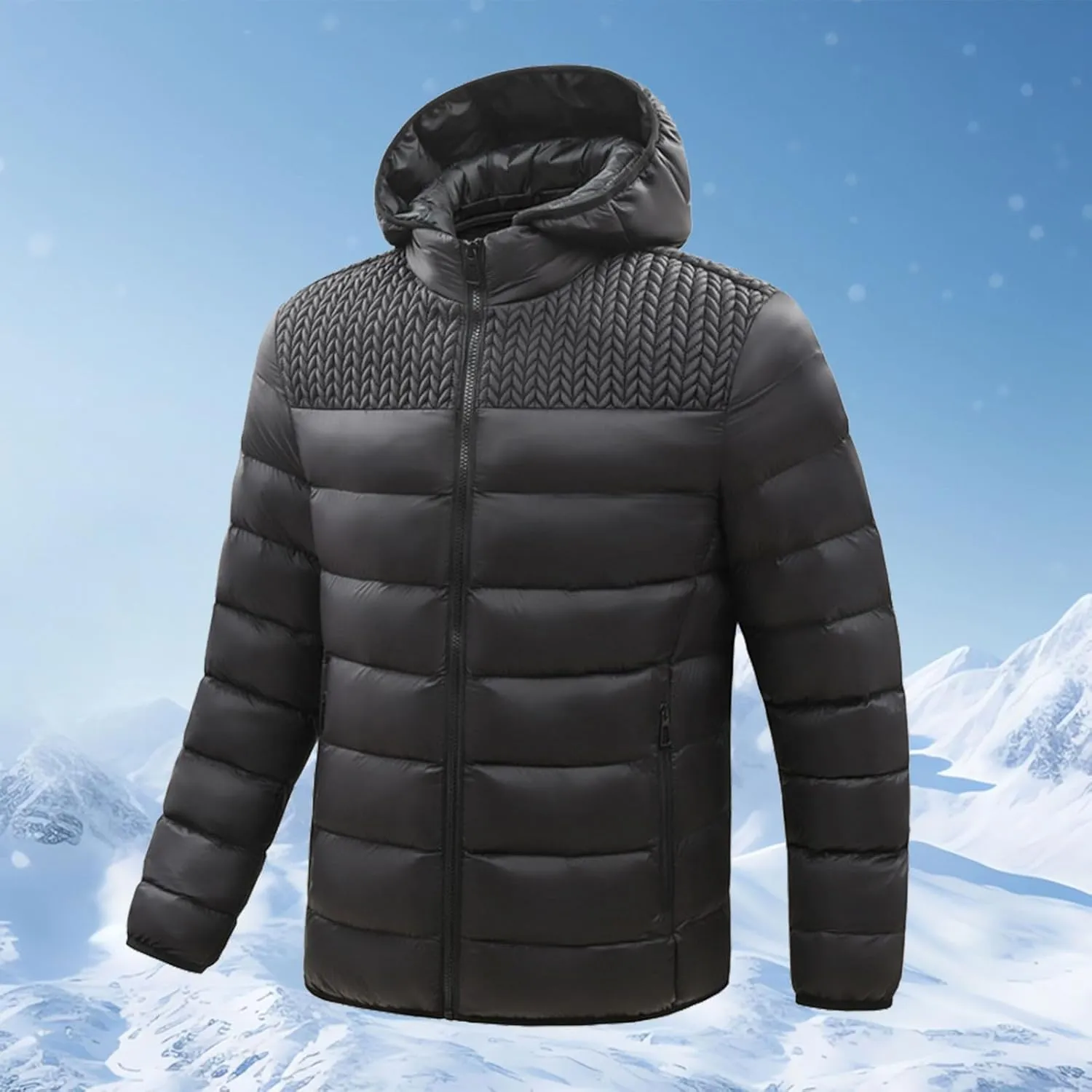 Mens Hooded Puffer Jackets Down Jacket Thick Winter Packable Down Jacket Windproof Warm Quilted Insulated Padded Coat