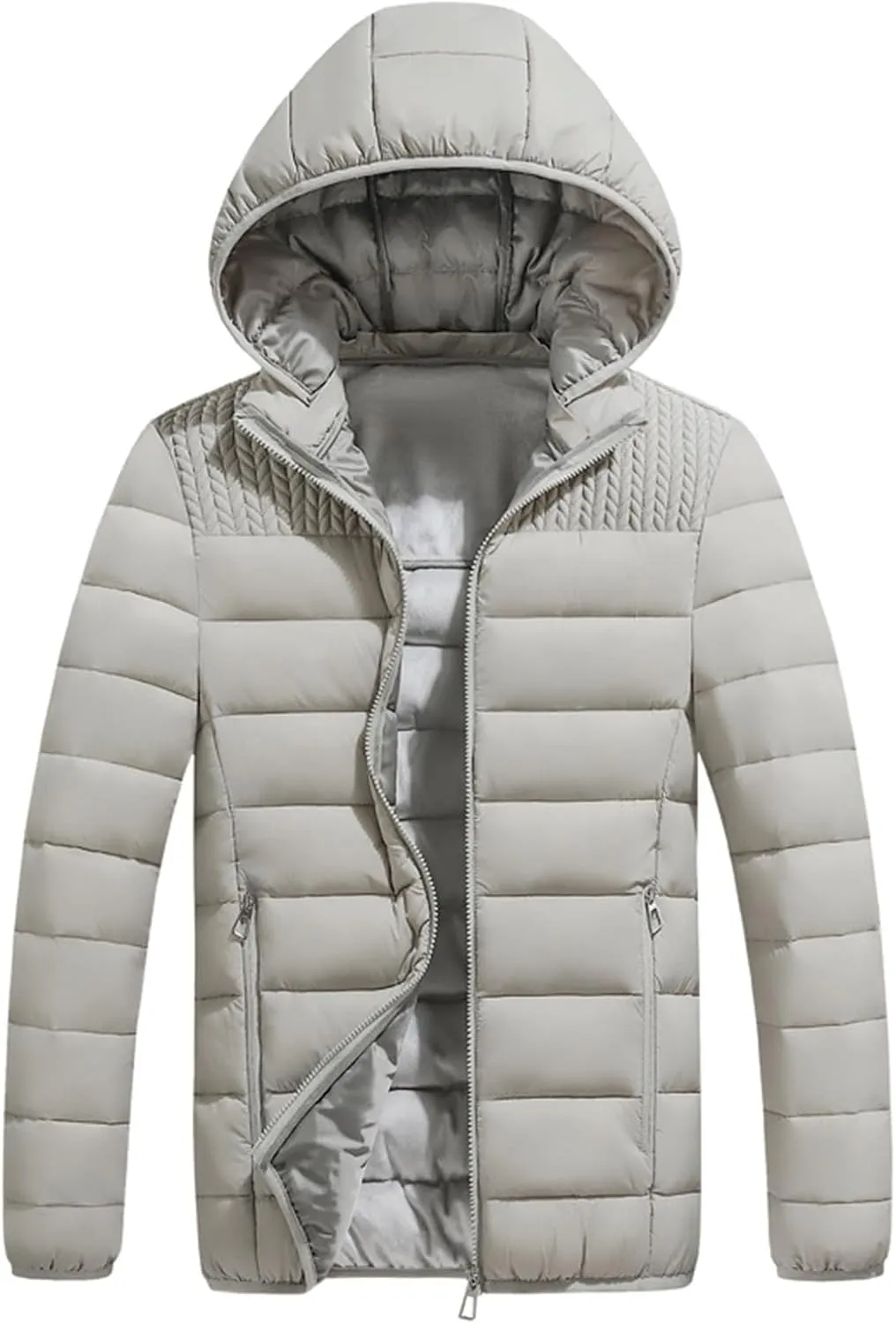 Mens Hooded Puffer Jackets Down Jacket Thick Winter Packable Down Jacket Windproof Warm Quilted Insulated Padded Coat