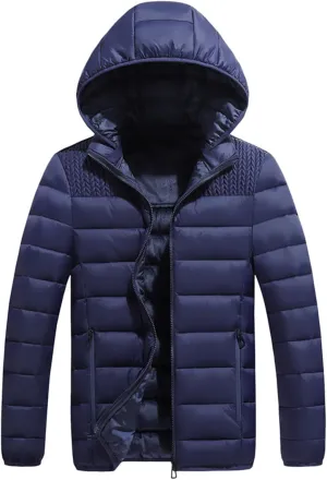 Mens Hooded Puffer Jackets Down Jacket Thick Winter Packable Down Jacket Windproof Warm Quilted Insulated Padded Coat