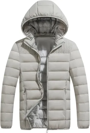 Mens Hooded Puffer Jackets Down Jacket Thick Winter Packable Down Jacket Windproof Warm Quilted Insulated Padded Coat