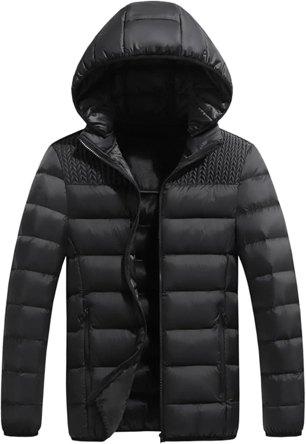 Mens Hooded Puffer Jackets Down Jacket Thick Winter Packable Down Jacket Windproof Warm Quilted Insulated Padded Coat