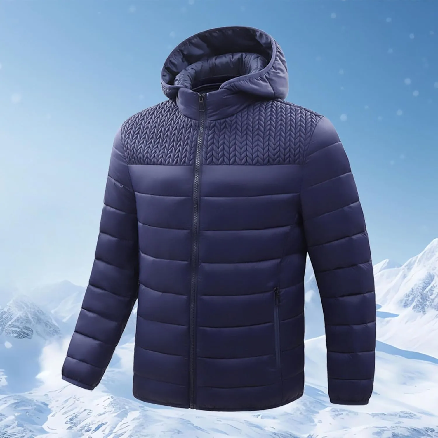 Mens Hooded Puffer Jackets Down Jacket Thick Winter Packable Down Jacket Windproof Warm Quilted Insulated Padded Coat