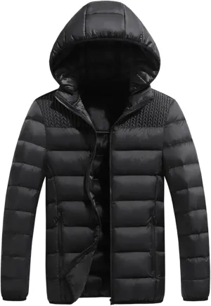 Mens Hooded Puffer Jackets Down Jacket Thick Winter Packable Down Jacket Windproof Warm Quilted Insulated Padded Coat