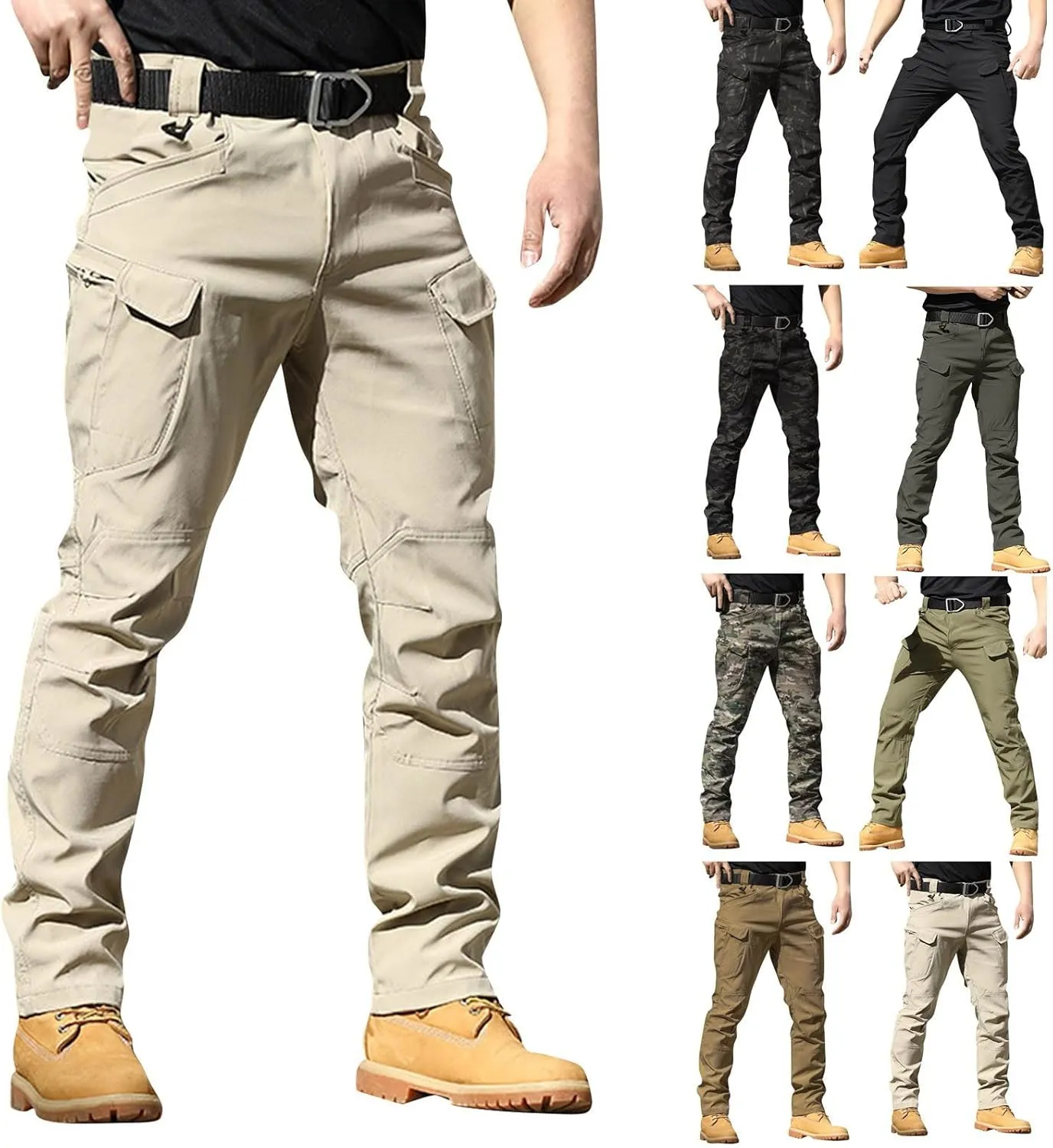 Mens Outdoor Cargo Work Pants Stretchy Lightweight Relaxed Fit Water-Resistant Ripstop Tactical Pants Hiking Pants