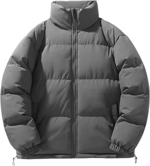 Mens Puffer Jacket Y2K Quilted Insulated Bomber Jacket Winter Full Zip Casual Coat Down Jacket Thick Windbreaker Coat
