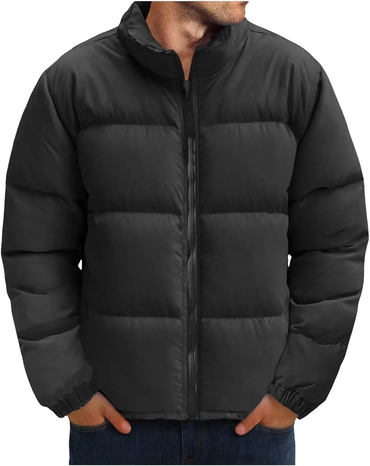 Mens Puffer Jacket Y2K Quilted Insulated Bomber Jacket Winter Full Zip Casual Coat Down Jacket Thick Windbreaker Coat