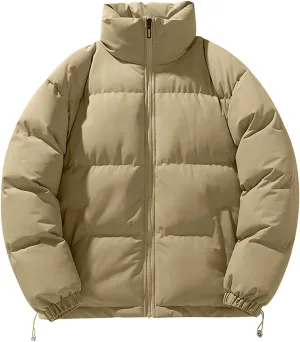 Mens Puffer Jacket Y2K Quilted Insulated Bomber Jacket Winter Full Zip Casual Coat Down Jacket Thick Windbreaker Coat