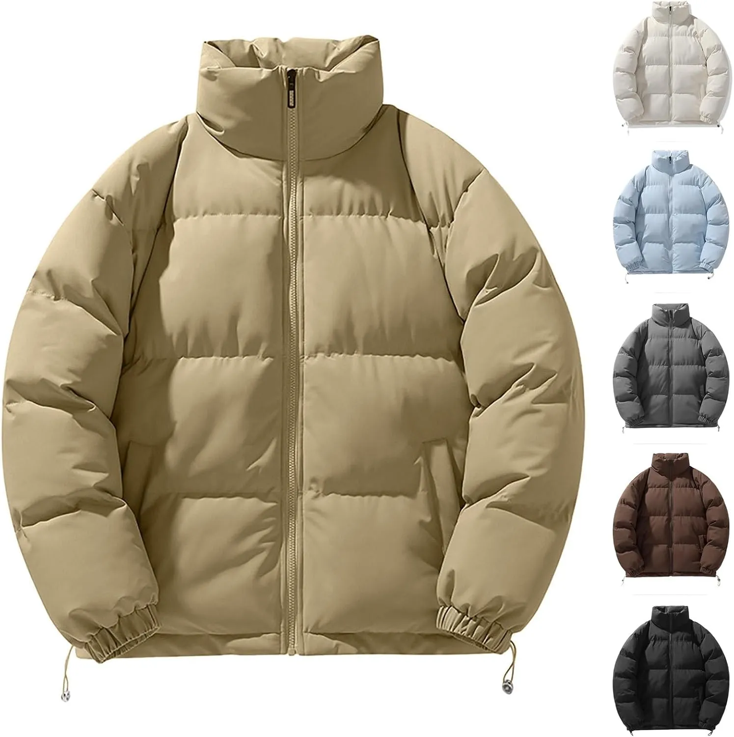 Mens Puffer Jacket Y2K Quilted Insulated Bomber Jacket Winter Full Zip Casual Coat Down Jacket Thick Windbreaker Coat