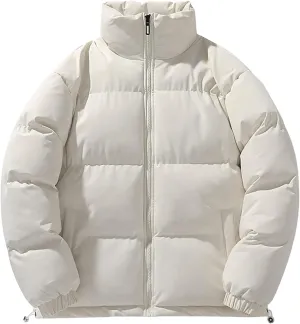 Mens Puffer Jacket Y2K Quilted Insulated Bomber Jacket Winter Full Zip Casual Coat Down Jacket Thick Windbreaker Coat