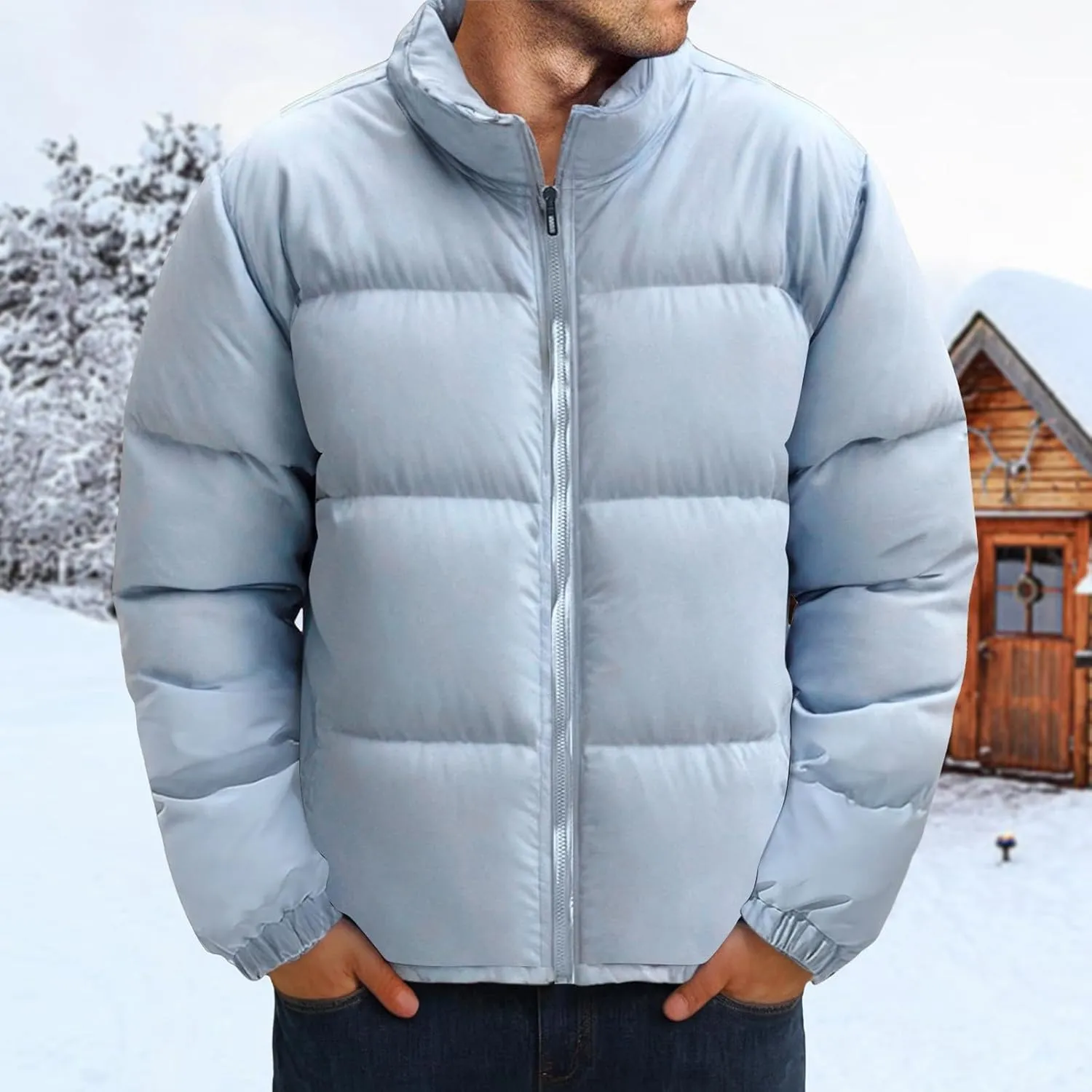 Mens Puffer Jacket Y2K Quilted Insulated Bomber Jacket Winter Full Zip Casual Coat Down Jacket Thick Windbreaker Coat