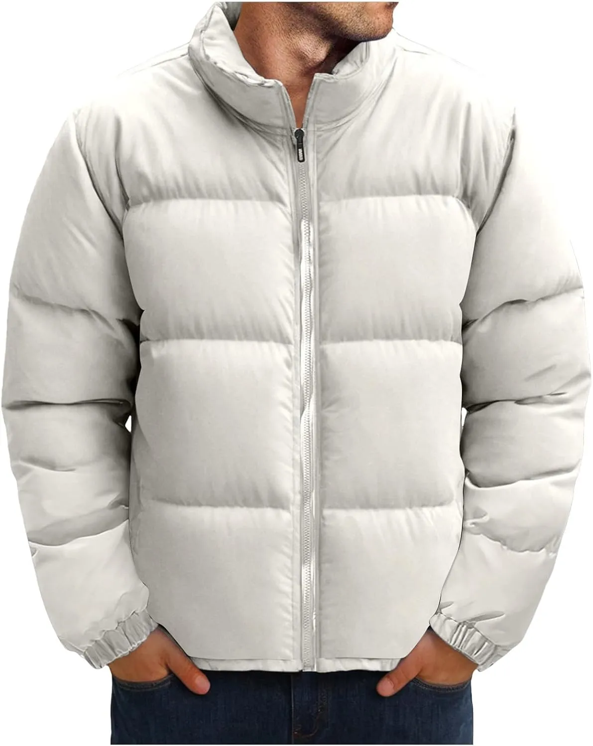Mens Puffer Jacket Y2K Quilted Insulated Bomber Jacket Winter Full Zip Casual Coat Down Jacket Thick Windbreaker Coat