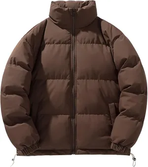 Mens Puffer Jacket Y2K Quilted Insulated Bomber Jacket Winter Full Zip Casual Coat Down Jacket Thick Windbreaker Coat