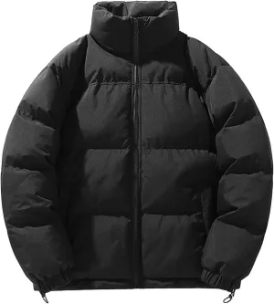 Mens Puffer Jacket Y2K Quilted Insulated Bomber Jacket Winter Full Zip Casual Coat Down Jacket Thick Windbreaker Coat