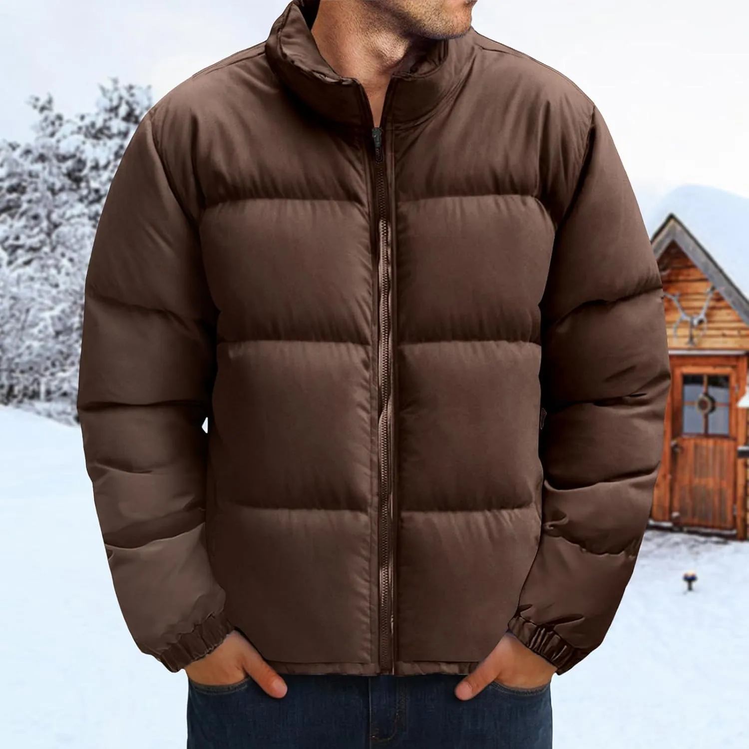 Mens Puffer Jacket Y2K Quilted Insulated Bomber Jacket Winter Full Zip Casual Coat Down Jacket Thick Windbreaker Coat