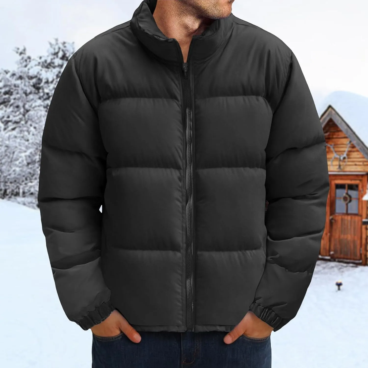 Mens Puffer Jacket Y2K Quilted Insulated Bomber Jacket Winter Full Zip Casual Coat Down Jacket Thick Windbreaker Coat