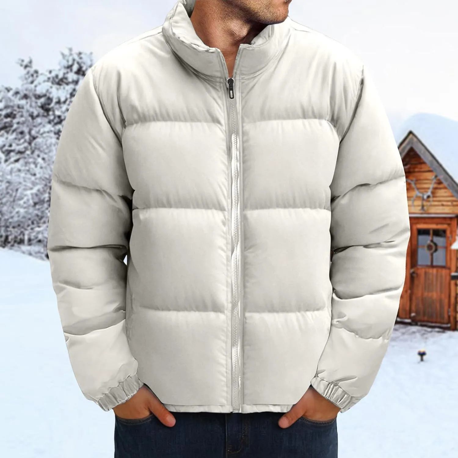 Mens Puffer Jacket Y2K Quilted Insulated Bomber Jacket Winter Full Zip Casual Coat Down Jacket Thick Windbreaker Coat