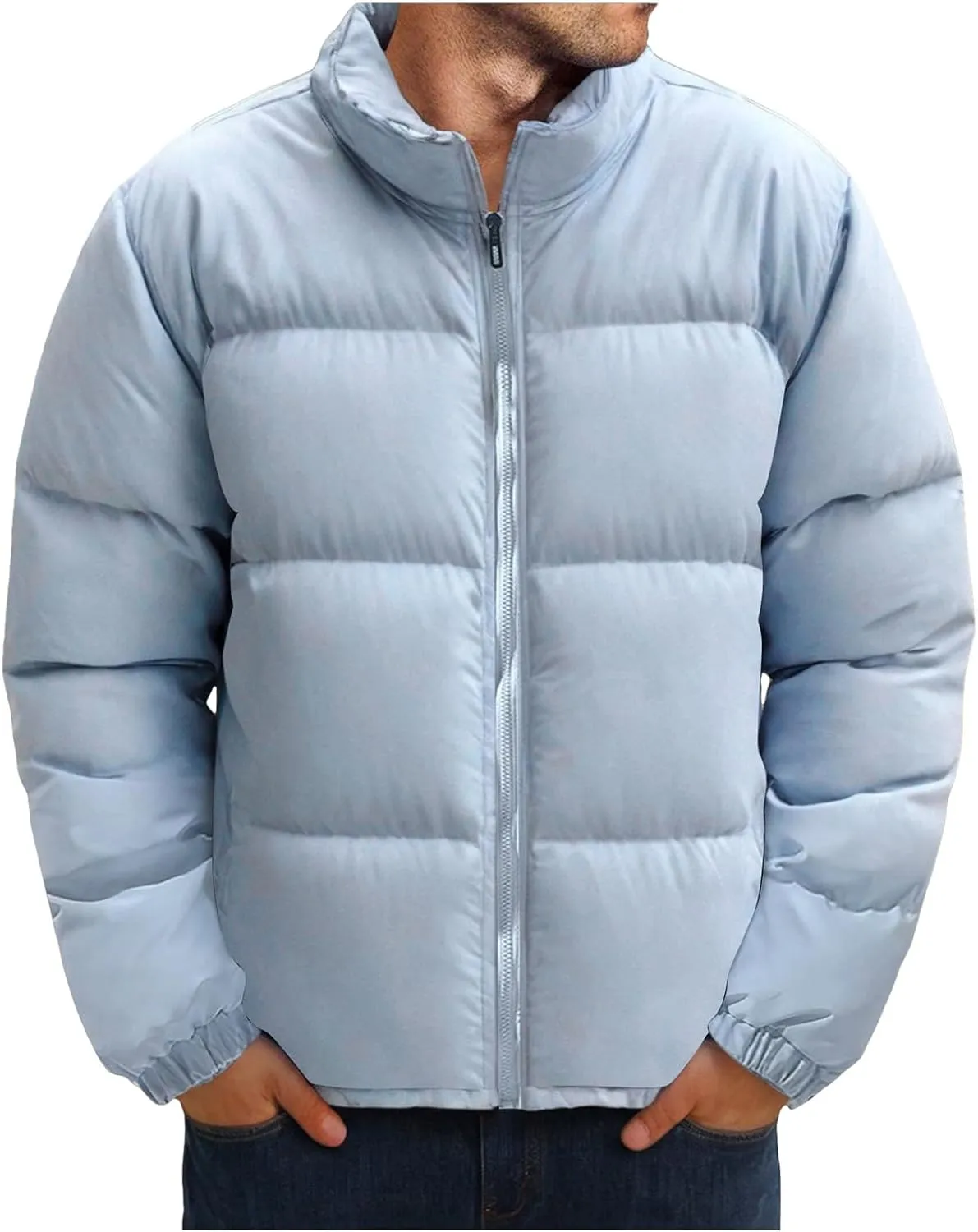 Mens Puffer Jacket Y2K Quilted Insulated Bomber Jacket Winter Full Zip Casual Coat Down Jacket Thick Windbreaker Coat