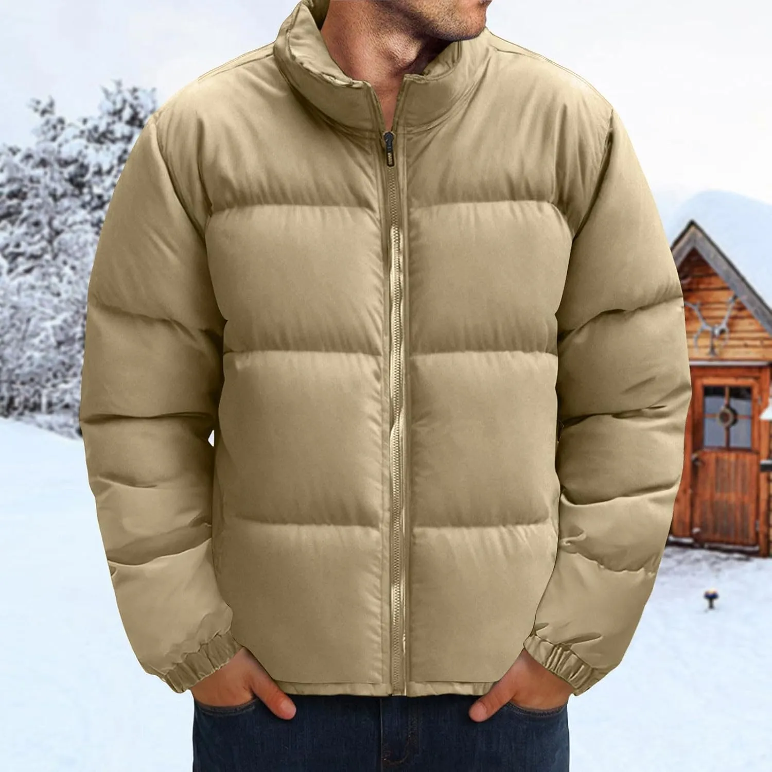 Mens Puffer Jacket Y2K Quilted Insulated Bomber Jacket Winter Full Zip Casual Coat Down Jacket Thick Windbreaker Coat