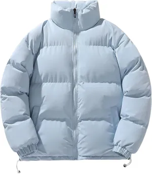 Mens Puffer Jacket Y2K Quilted Insulated Bomber Jacket Winter Full Zip Casual Coat Down Jacket Thick Windbreaker Coat