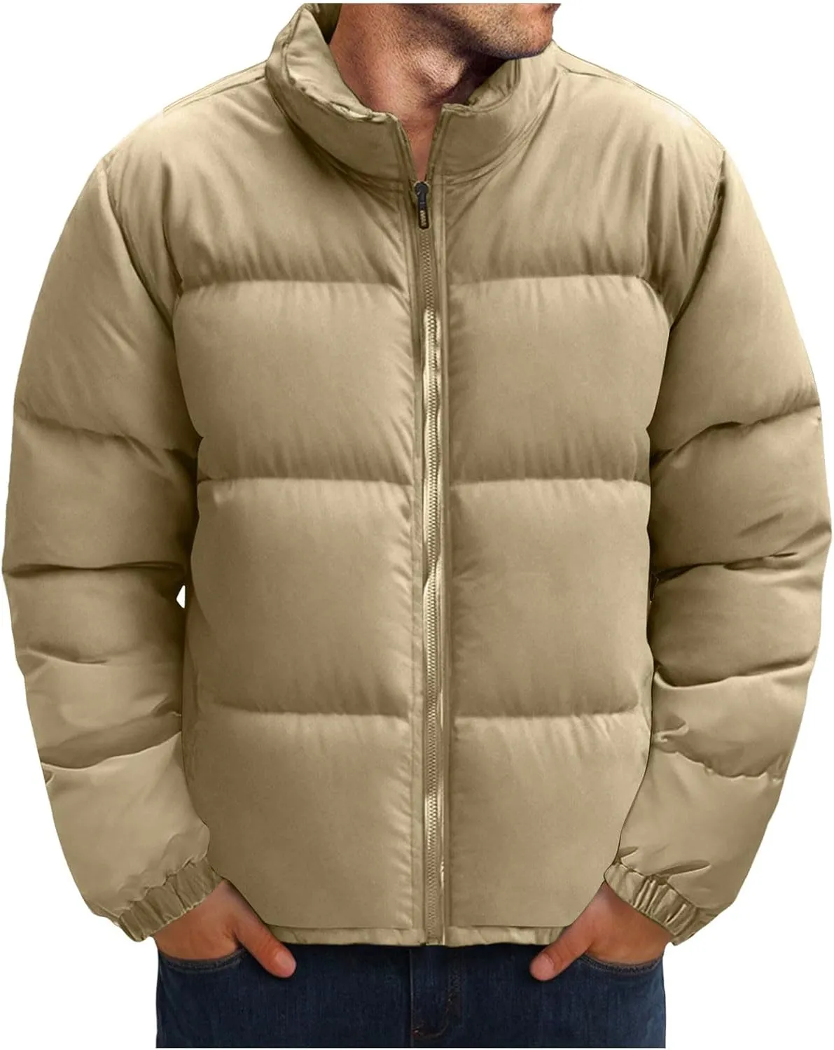 Mens Puffer Jacket Y2K Quilted Insulated Bomber Jacket Winter Full Zip Casual Coat Down Jacket Thick Windbreaker Coat