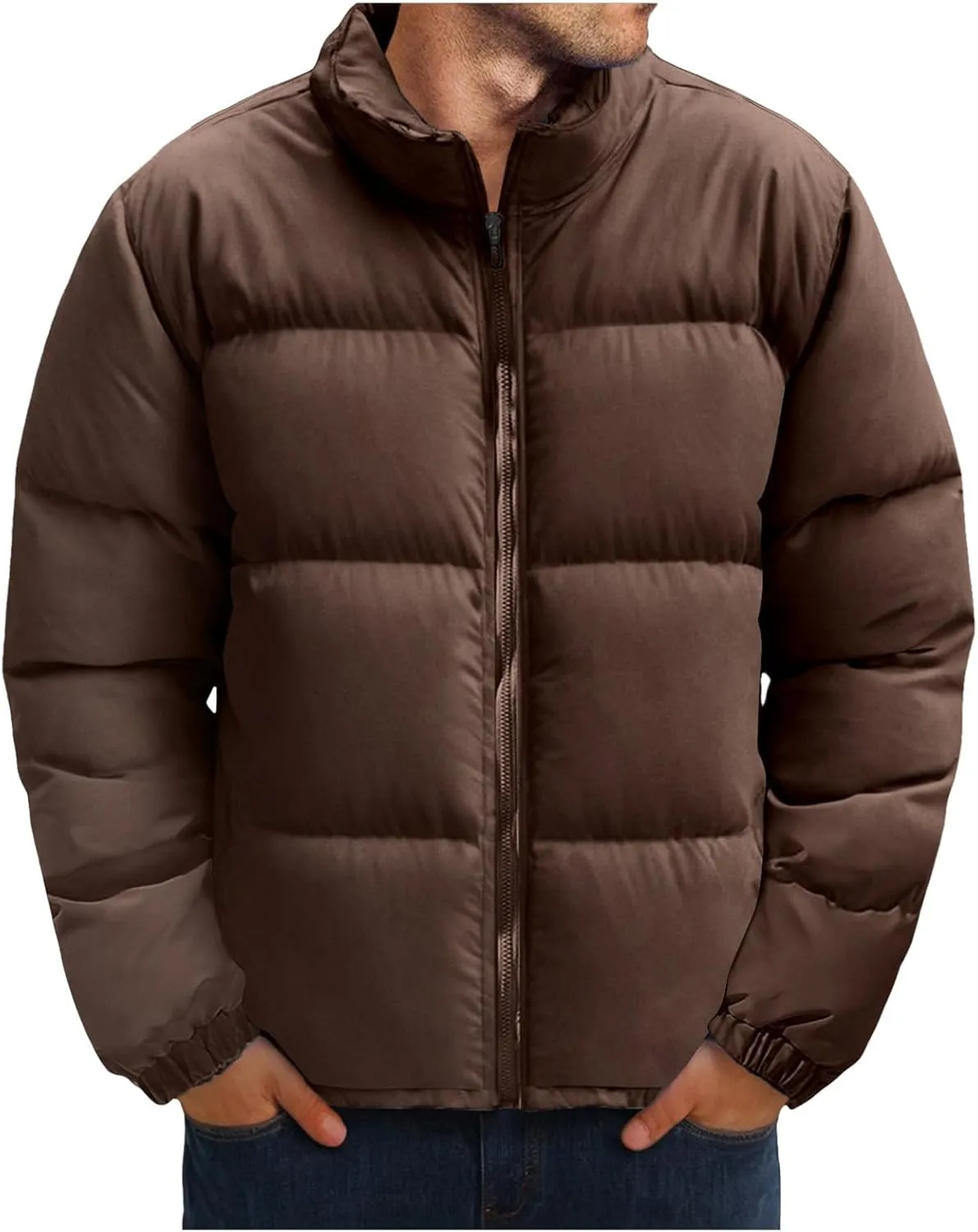 Mens Puffer Jacket Y2K Quilted Insulated Bomber Jacket Winter Full Zip Casual Coat Down Jacket Thick Windbreaker Coat