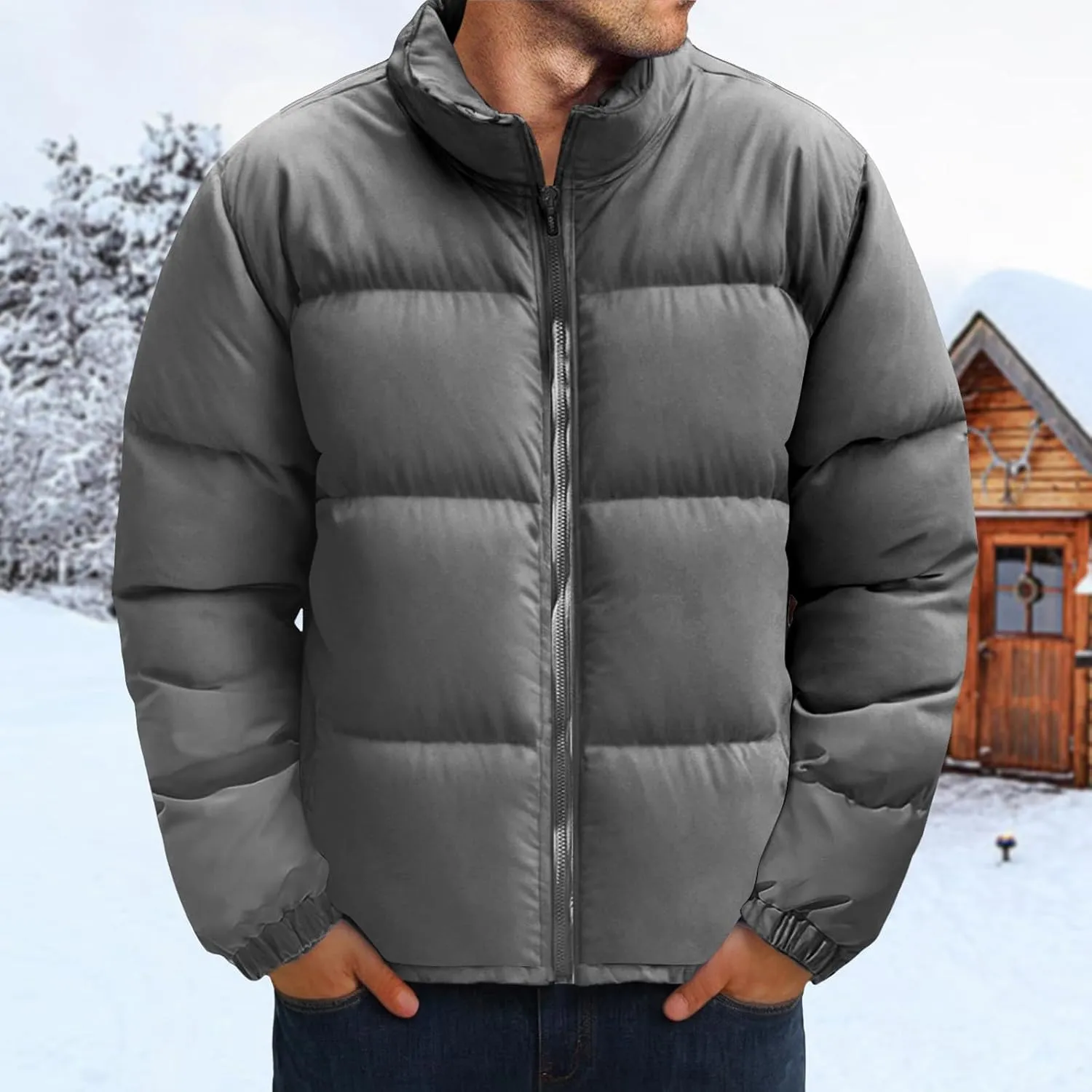 Mens Puffer Jacket Y2K Quilted Insulated Bomber Jacket Winter Full Zip Casual Coat Down Jacket Thick Windbreaker Coat