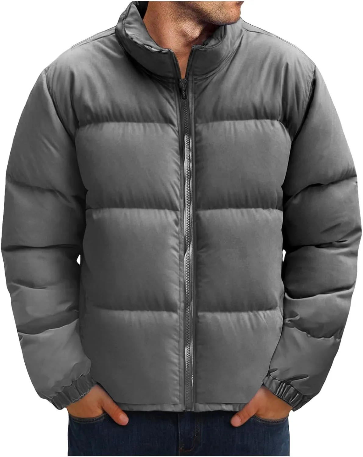 Mens Puffer Jacket Y2K Quilted Insulated Bomber Jacket Winter Full Zip Casual Coat Down Jacket Thick Windbreaker Coat