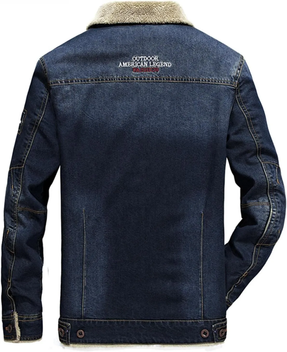 Mens Sherpa Fleece Lined Denim Trucker Jackets Cotton Military Cargo Coats Winter Lapel Slim Cowboy Jean Jackets L-4XL