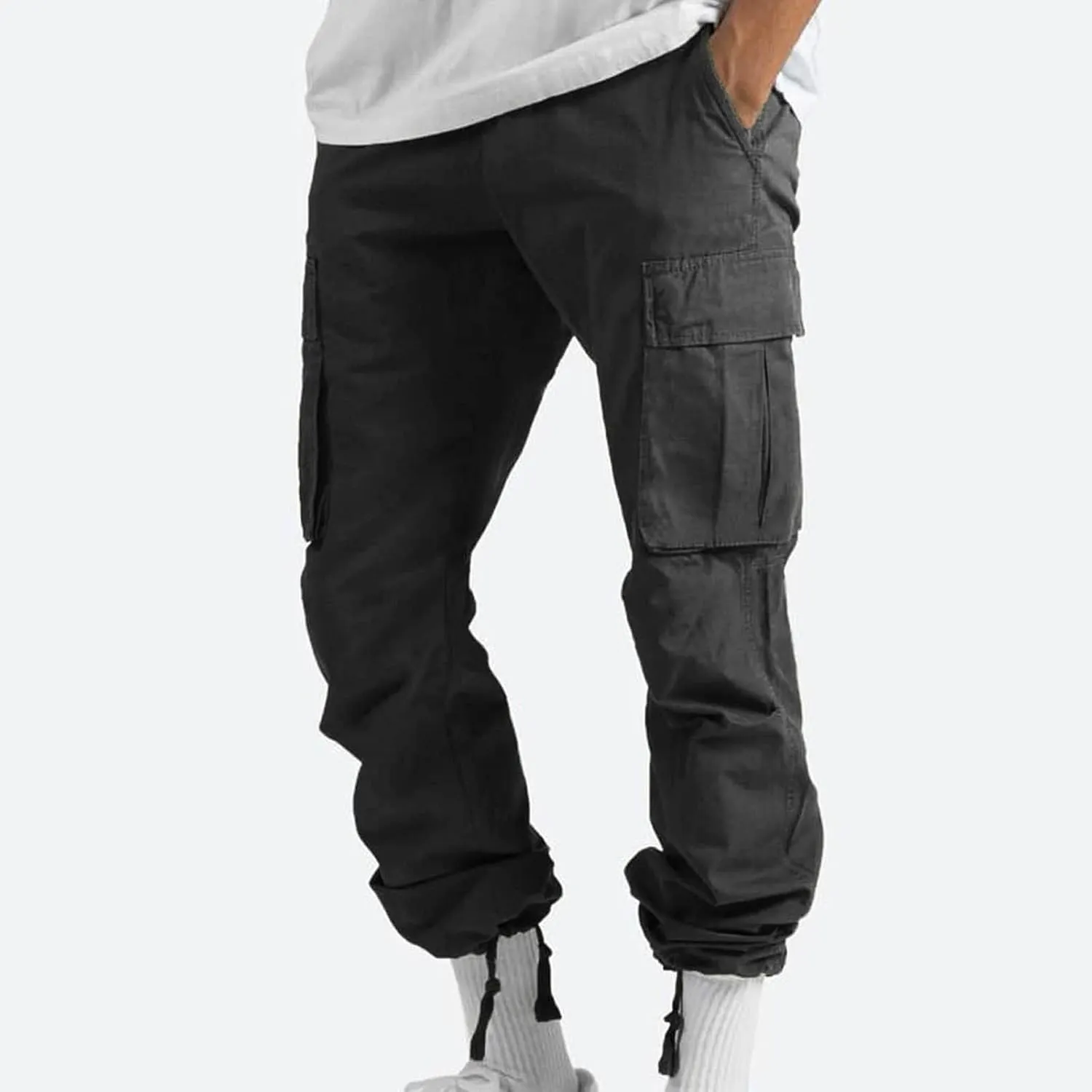 Mens Stylish Drawstring Cargo Jogger Pants Outdoor Fashion Athletic Joggers Pants Casual Straight Leg Track Pants