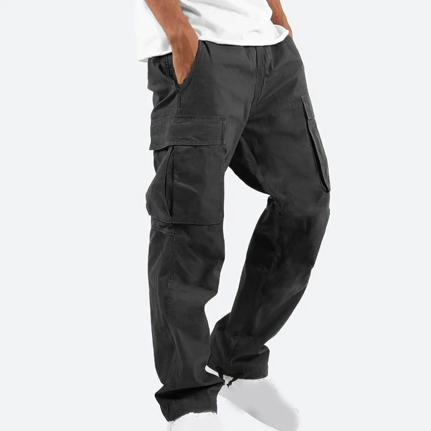 Mens Stylish Drawstring Cargo Jogger Pants Outdoor Fashion Athletic Joggers Pants Casual Straight Leg Track Pants