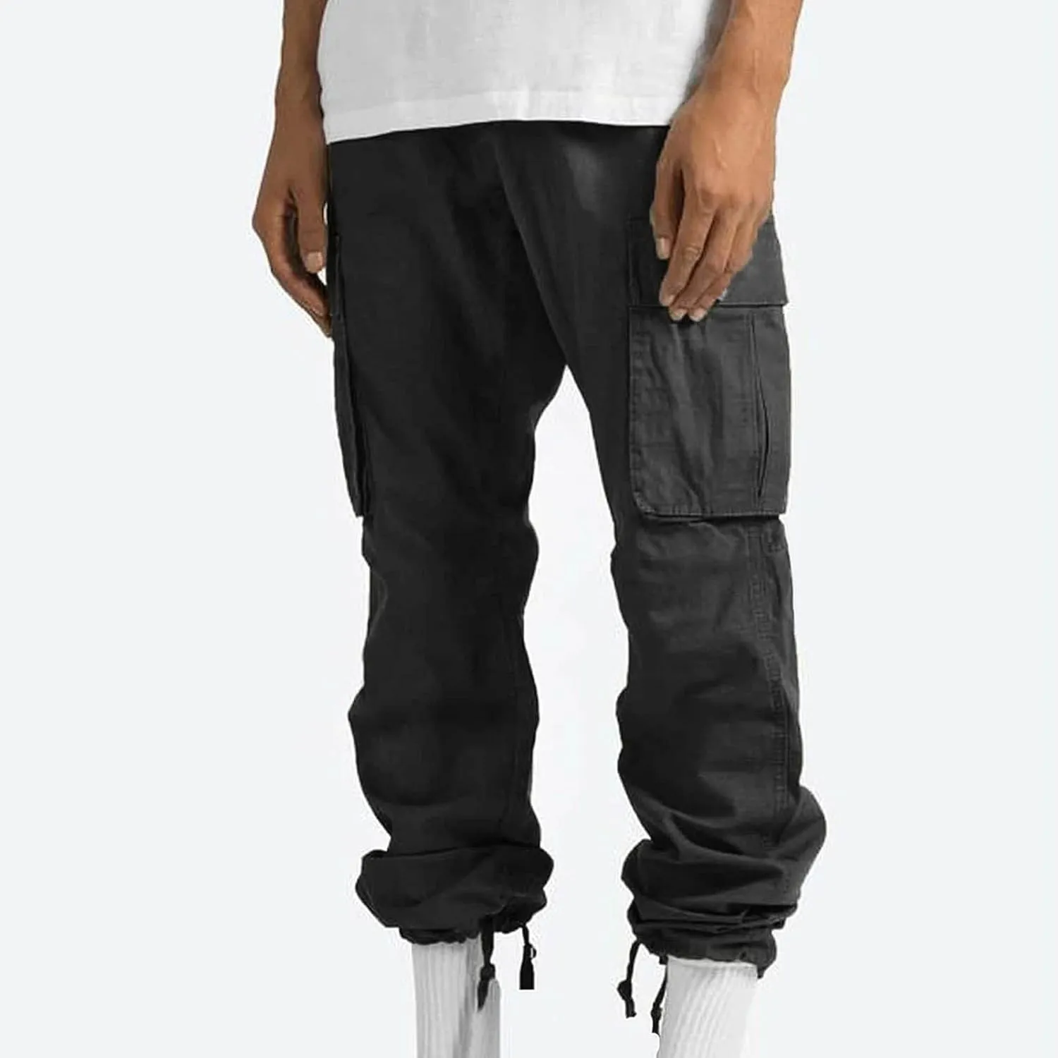 Mens Stylish Drawstring Cargo Jogger Pants Outdoor Fashion Athletic Joggers Pants Casual Straight Leg Track Pants
