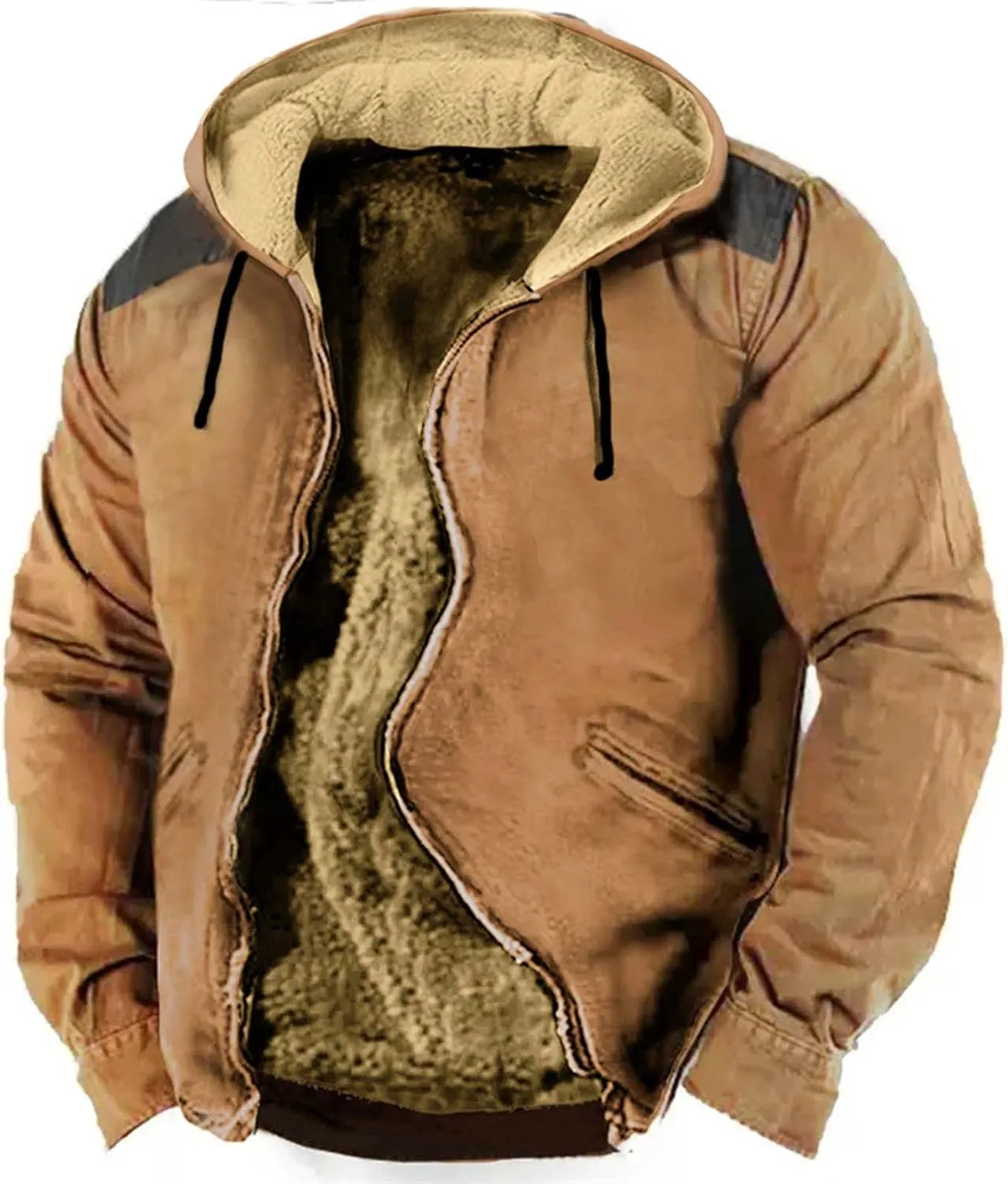 Men's Western Aztec Fleece Jackets Fashion Casual Retro Ethnic Warm Fleece Lined Hooded Jacket Country Cowboy Coats