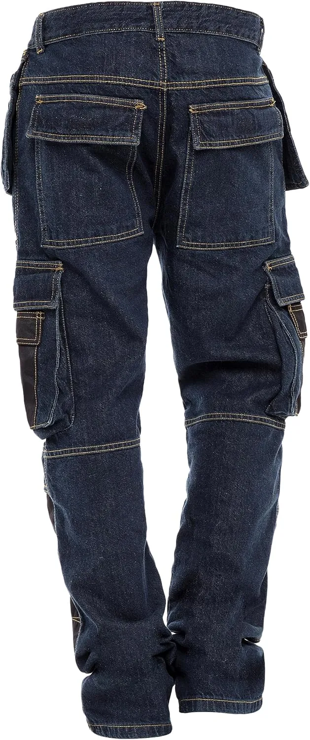Mens Work Pants Tactical Utility Cargo Work Trousers Heavy Duty Construction Pants for Men Multi Pockets Denim Working Jeans
