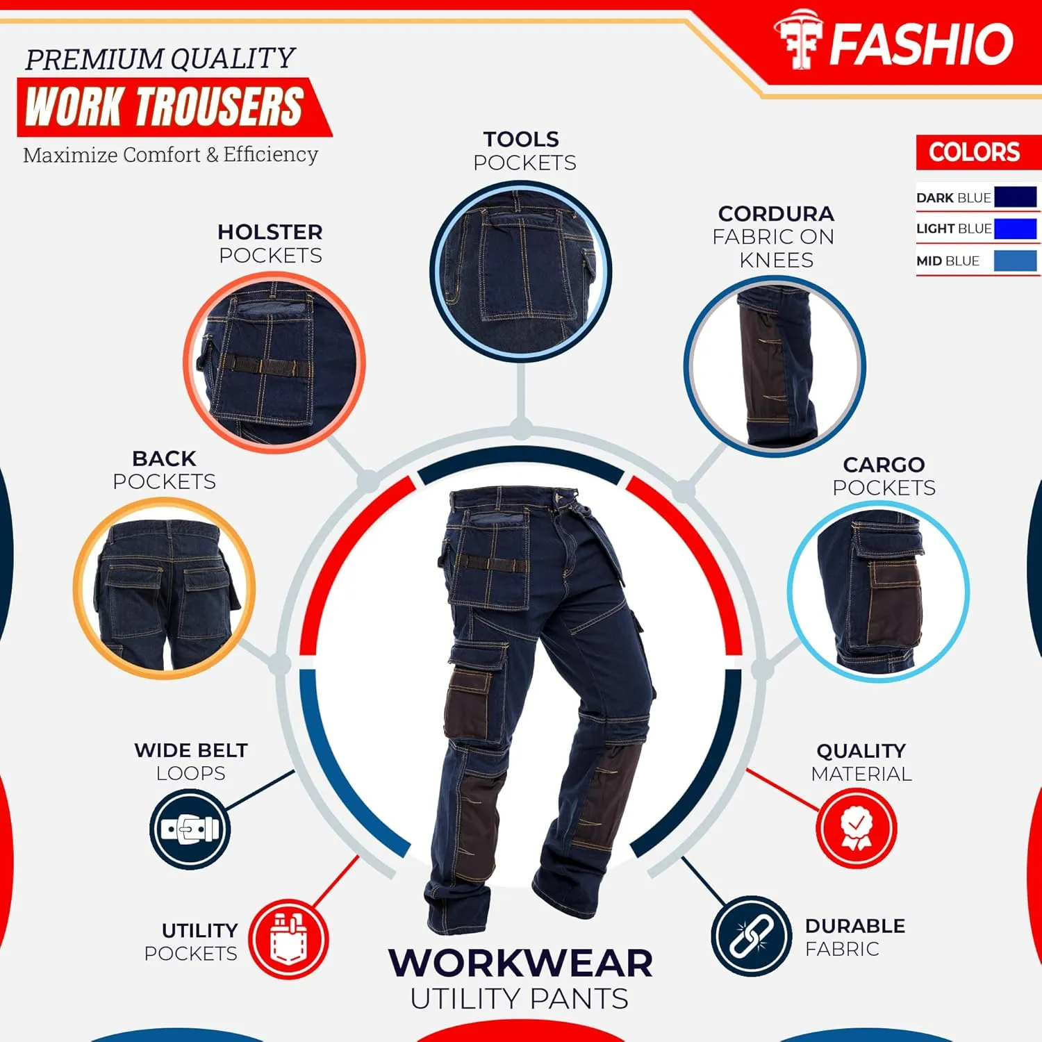 Mens Work Pants Tactical Utility Cargo Work Trousers Heavy Duty Construction Pants for Men Multi Pockets Denim Working Jeans