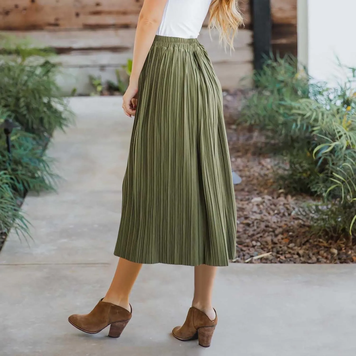Midi Skirts for Women Casual Summer Beach Vacation High Elastic Waist Front Button A-Line Pleated Flowy Skirts
