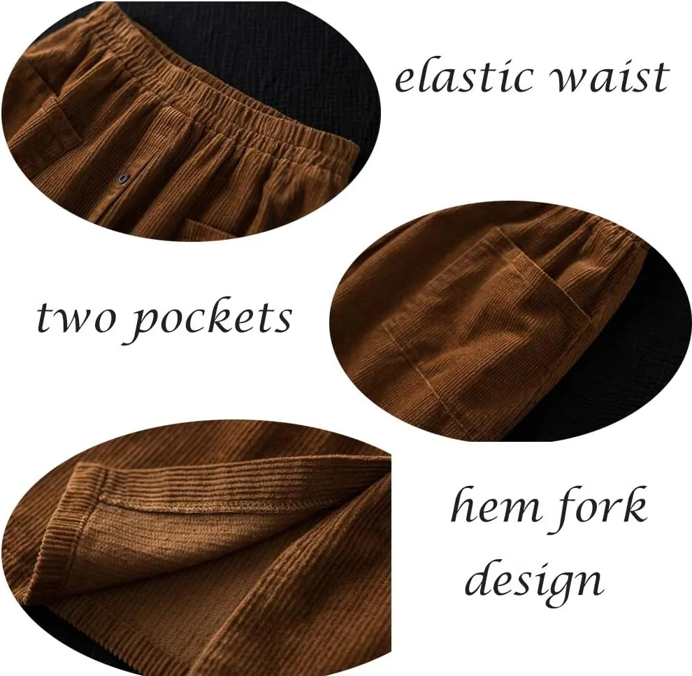 Minibee Women's Corduroy Midi Skirt Front Split Buttons Decoration A-Line Dress