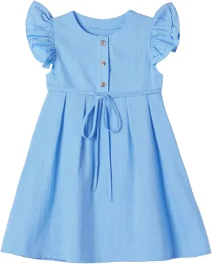 Niyage Girls Flutter Sleeve Dress Toddler Elegant Ruffle Button Down Casual Dresses