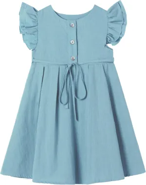 Niyage Girls Flutter Sleeve Dress Toddler Elegant Ruffle Button Down Casual Dresses