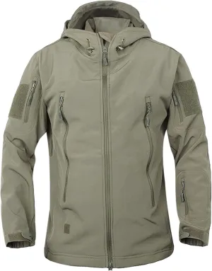 Outdoor Jacket For Men Waterproof Windresistant Fleece Lined Shark Skin Soft Shell Multi-Pocket Coat Quick-Drying Top