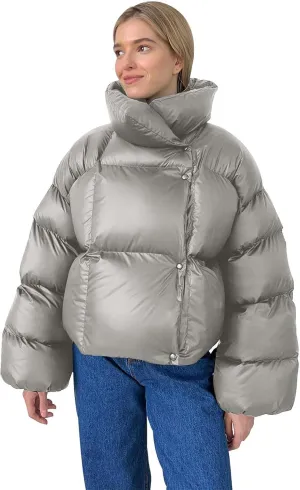 Oversized Down Jacket Womens Thickened Short Padded Y2k Puffer Pockets Cropped Winter Coat Outerwear Removable Hood