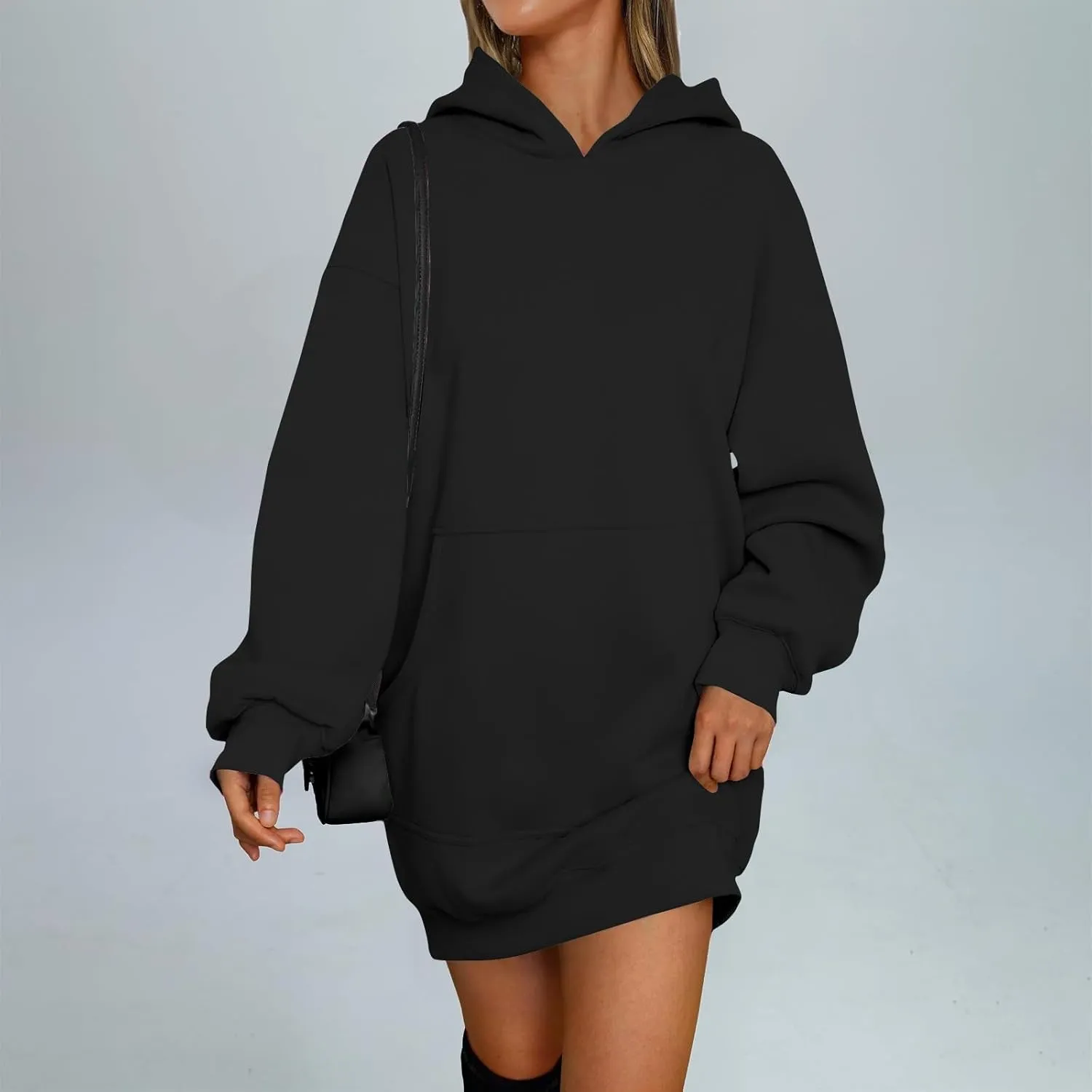 Oversized Hoodie Dress for Women Fleece Hooded Sweatshirt Dress with Pockets Cute Y2k Preppy Tunic Shift Mini Dresses
