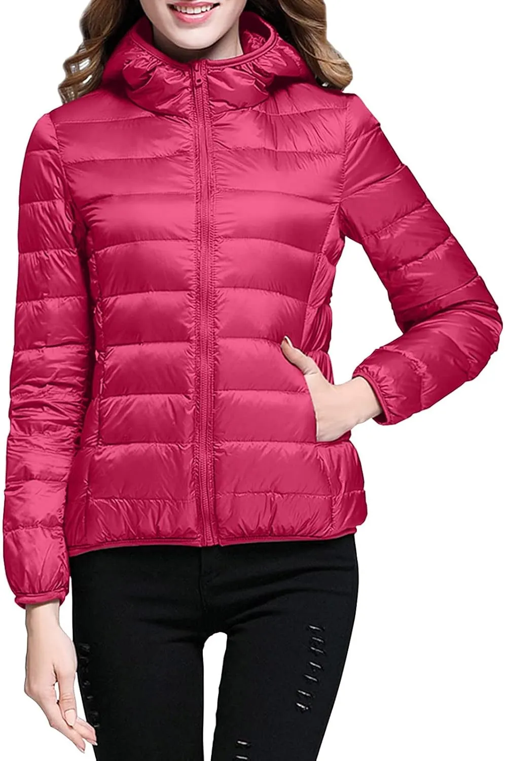 Packable Puffer Jackets for Women Winter Warm Down Jacket Lightweight Hooded Down Coat Short Duck Down Coats