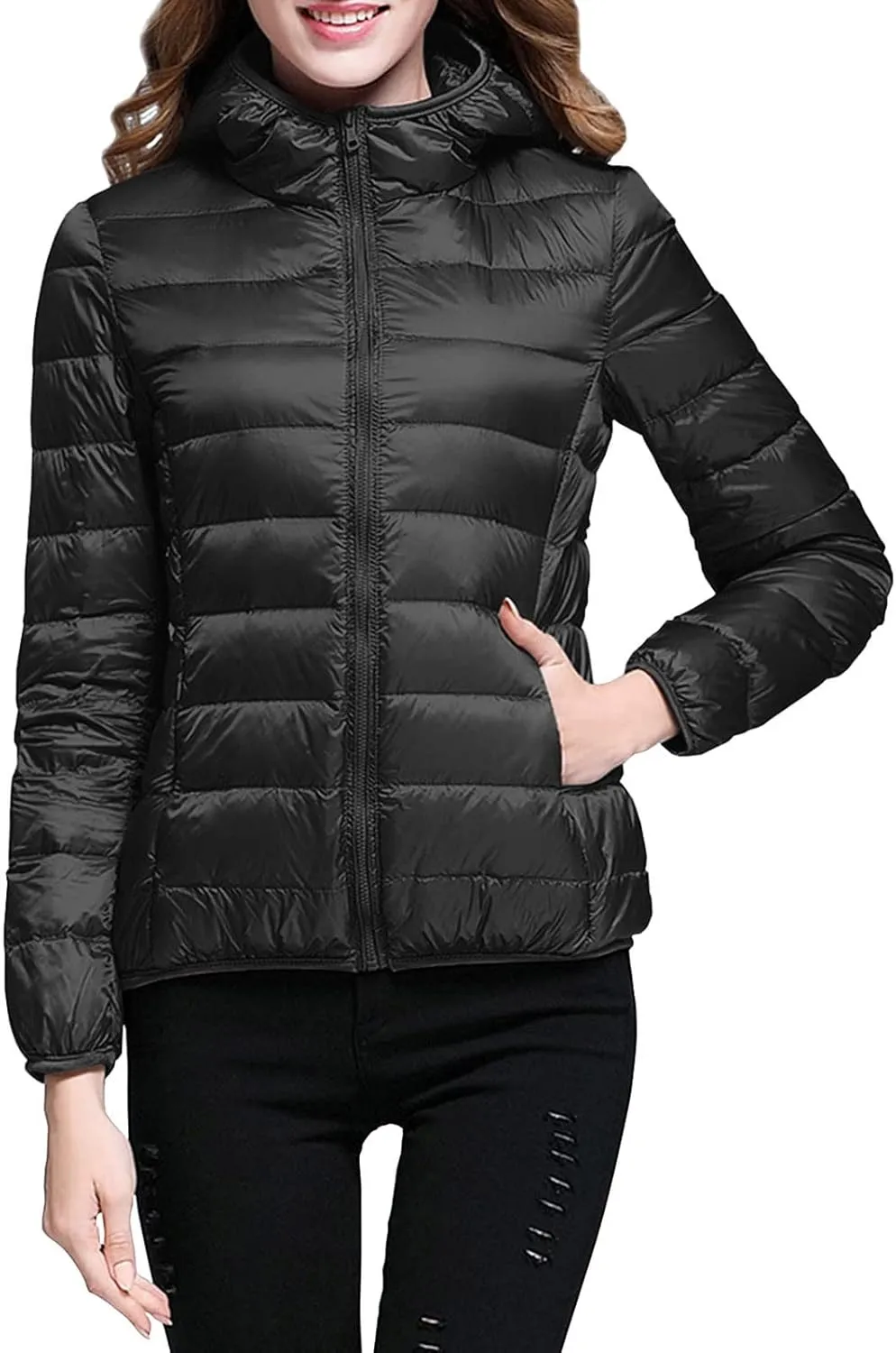 Packable Puffer Jackets for Women Winter Warm Down Jacket Lightweight Hooded Down Coat Short Duck Down Coats